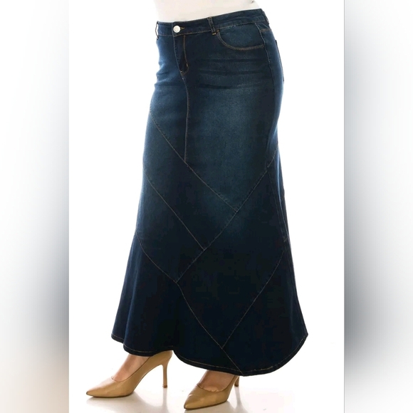 Boutique Fishtail Mermaid Skirt  Stretch Midi Maxi Dark Denim Blue Zip Closure - Picture 8 of 16